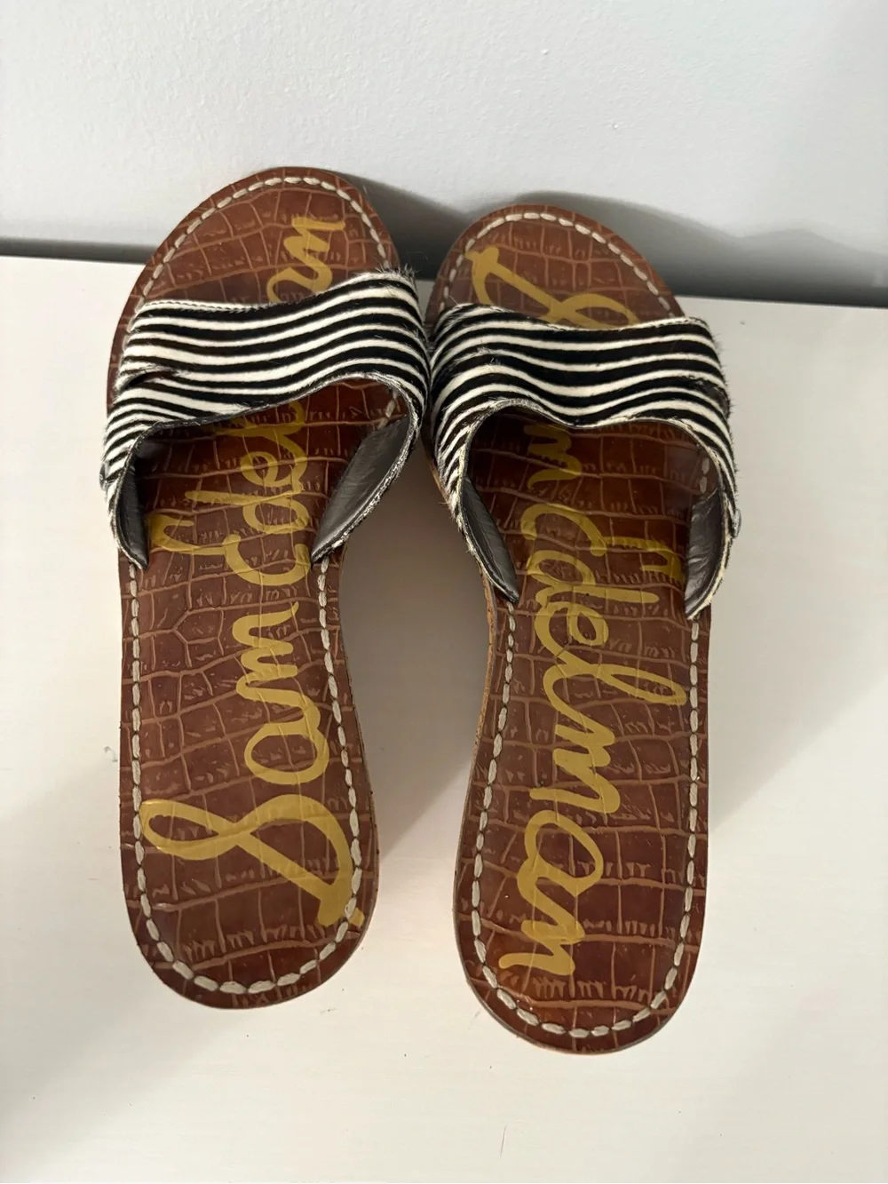 Sam Edelman Reid Zebra Print Calf Hair Cork Platform Wedge Slide Sandals 6.5M